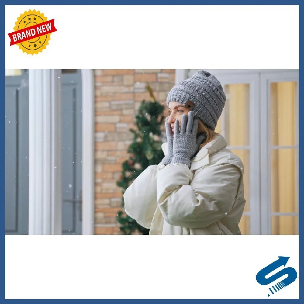 8-Piece Winter Hat & Glove Set, Touchscreen Fleece & Chenille - Picture 8 of 8